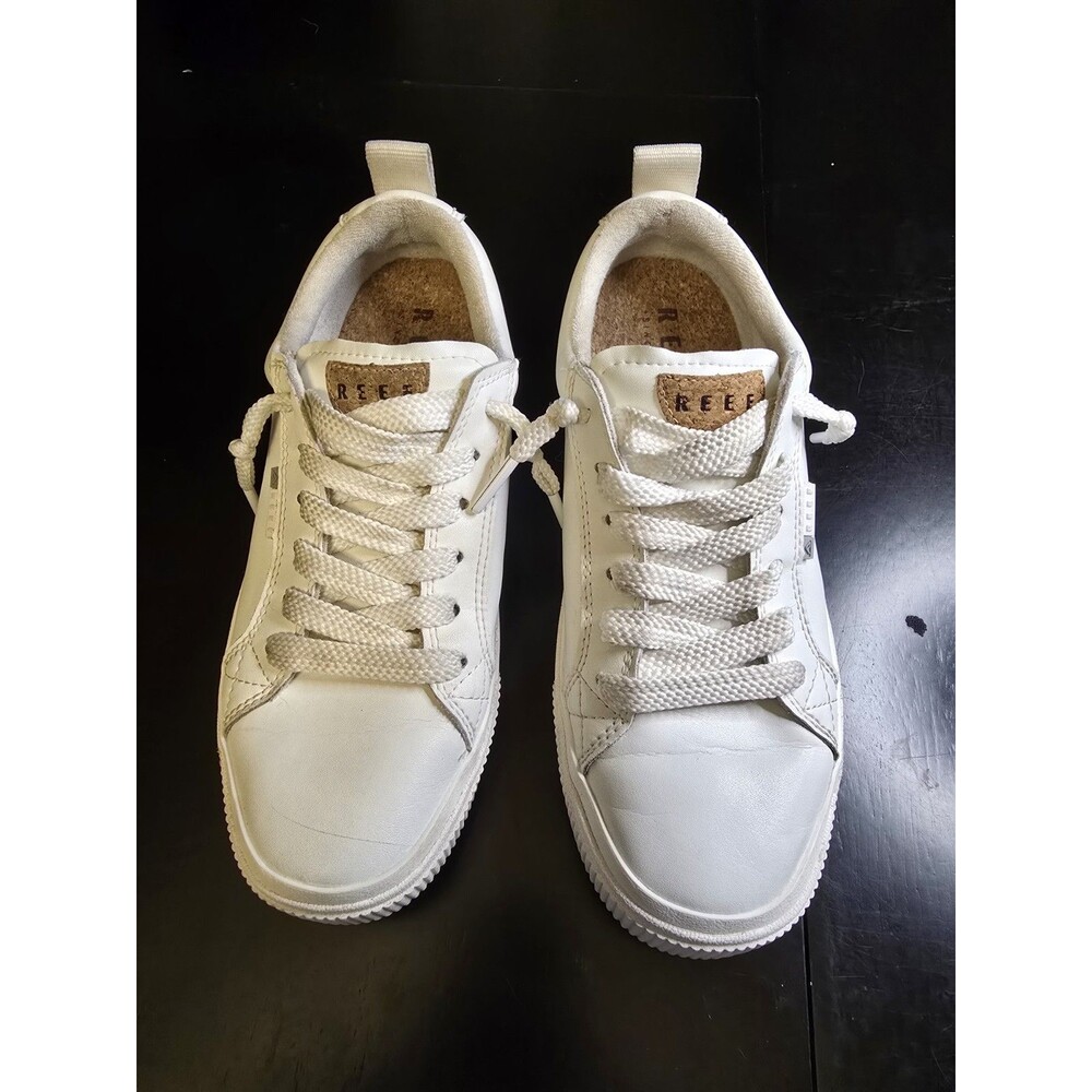 Reef Lay Day Dawn White Leather Sneakers Women's 9.5 Cork Insole Hidden Wedge